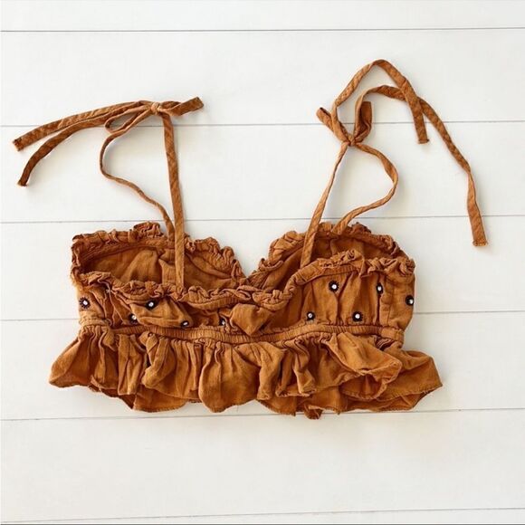 Free People Intimately Free Embroidered Rhinestone Crop Strappy Tie Top - Picture 4 of 8
